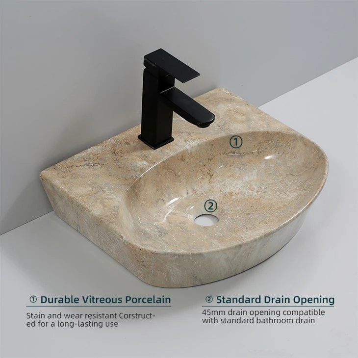 Wall-hung Wash Basin in Ceramic with Marble Motif
